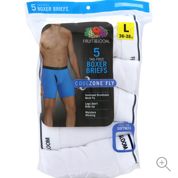 Fruit of the Loom Men's White Boxer Briefs 5-Pack | Inmate Packages